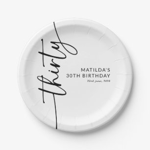 Elegant Script Thirty 30th Birthday Paper Plate
