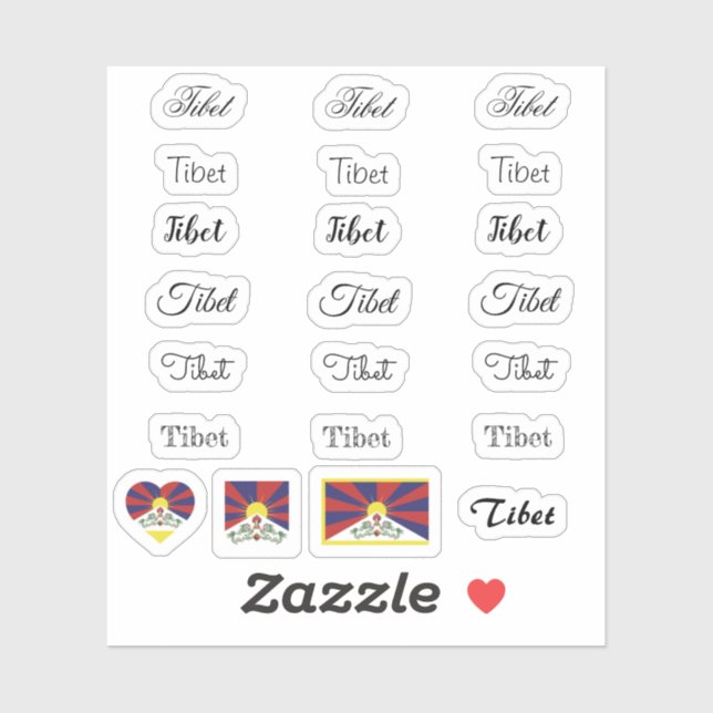 Elegant script Tibet & Tibetan Flag /name Set (Sheet)