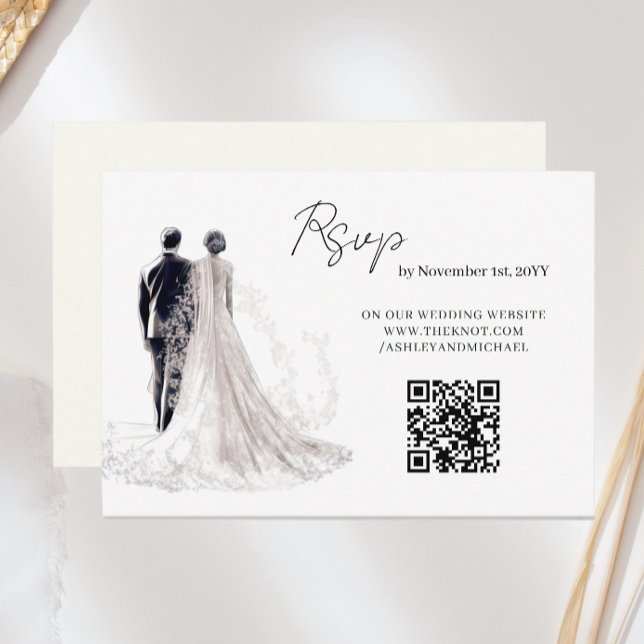 Elegant Script Traditional Wedding QR Code RSVP Card (Creator Uploaded)