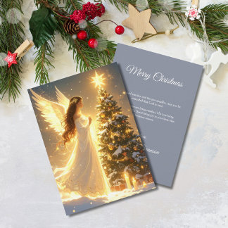 Elegant Script Tree Non Photo Christian Angel Holiday Card