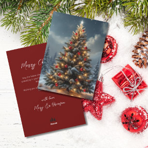 Elegant Script Tree Non Photo Red Christmas Holiday Card