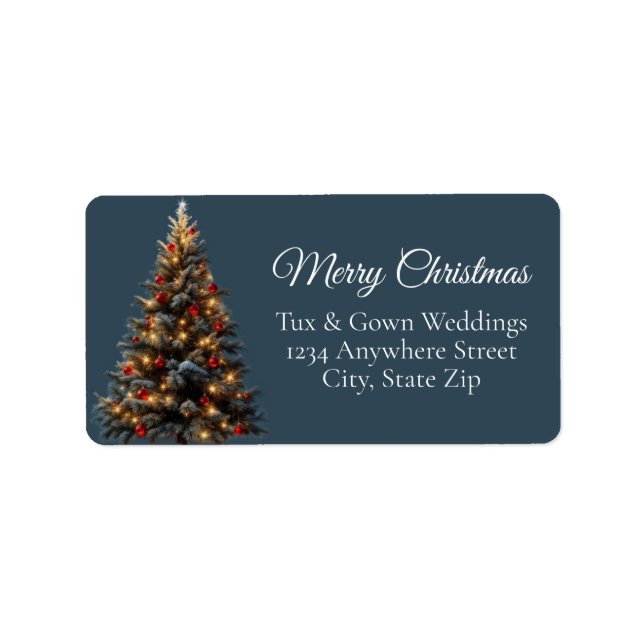 Elegant Script Tree Non Photo Red Christmas Tree Label (Front)