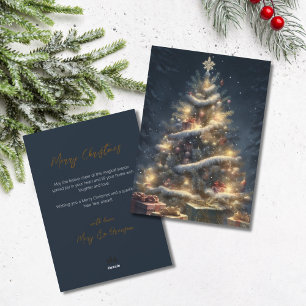 Elegant Script Tree Non Photo Snowy Christmas Holiday Card