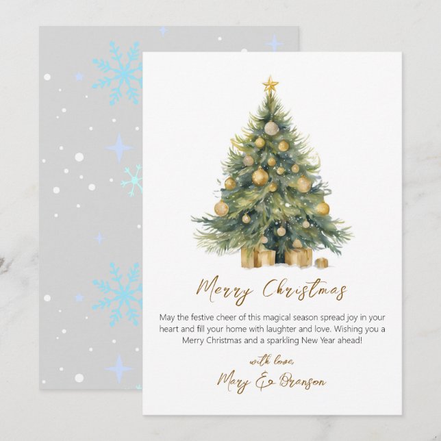 Elegant Script Tree Non Photo Watercolor Christmas Holiday Card (Front/Back)