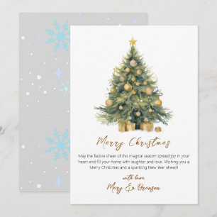 Elegant Script Tree Non Photo Watercolor Christmas Holiday Card
