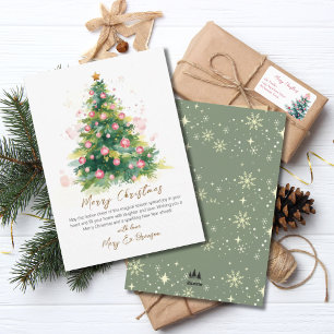 Elegant Script Tree Non Photo Watercolor Christmas Holiday Card