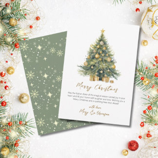 Elegant Script Tree Non Photo Watercolor Christmas Holiday Card