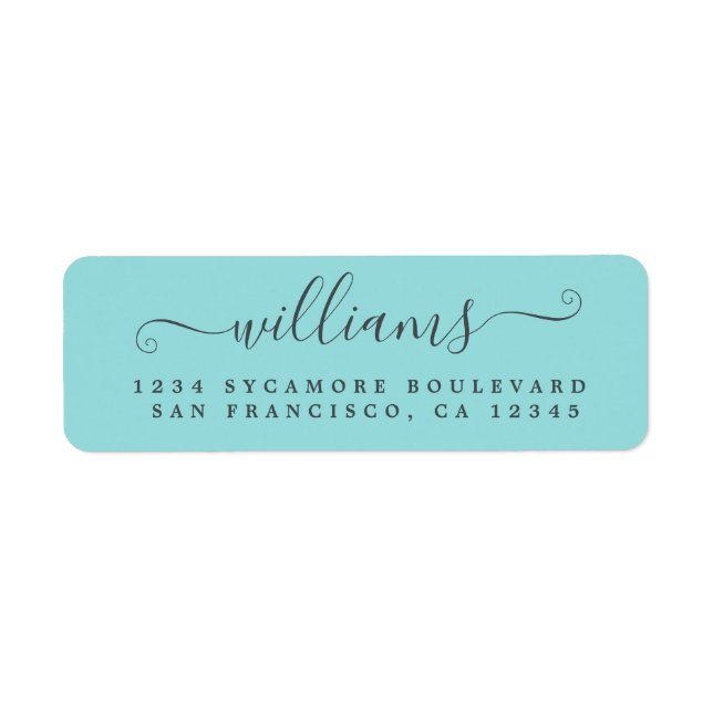 Elegant Script Turquoise Family Return Address (Front)