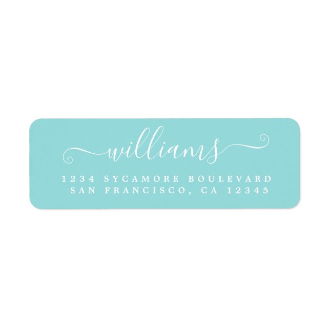 Elegant Script Turquoise Family Return Address (Front)