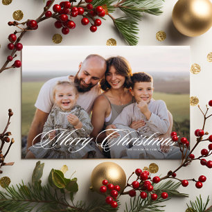 Elegant Script Two Photo Merry Christmas Holiday Card