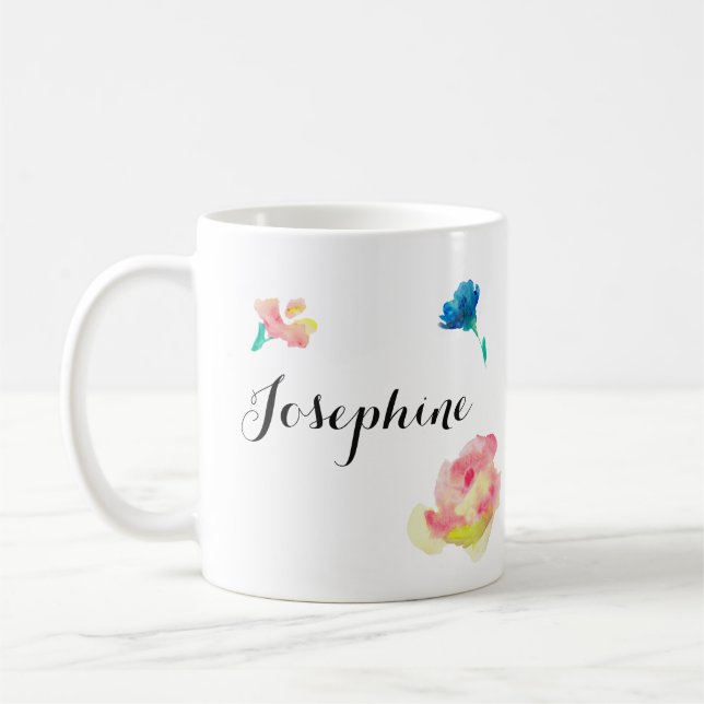 Elegant Script type, boho waterpaint flowers Coffee Mug (Left)