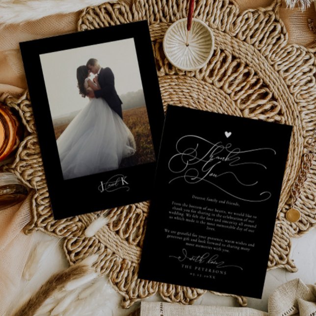 Elegant Script Typography Black Wedding  Thank You Card (Creator Uploaded)