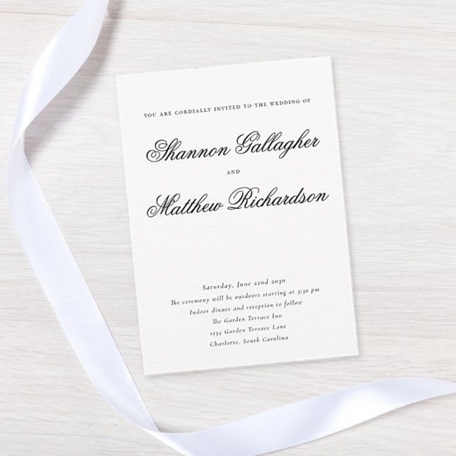 Elegant Script Typography Black White Wedding Invitation (Creator Uploaded)