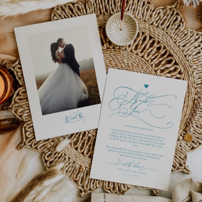 Elegant Script Typography Blue Wedding  Thank You Card (Creator Uploaded)