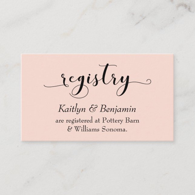 Elegant Script Typography, Blush Wedding Registry Enclosure Card (Front)