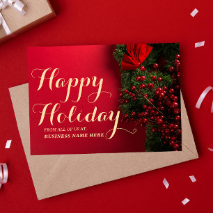Elegant Script Typography Business Christmas Red Holiday Card