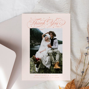 Elegant Script Typography Dots Wedding Peach Thank You Card