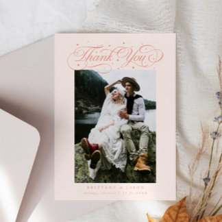 Elegant Script Typography Dots Wedding Peach Thank You Card