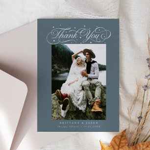 Elegant Script Typography Dots Wedding Slate Blue Thank You Card