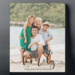 Elegant Script Typography Family Photo Plaque<br><div class="desc">Modern Elegant Typography Family Photo Sign featuring your favourite photo and name with our trendy typography of the word family with a little heart at the end. A great reminder of how much you love your family!</div>