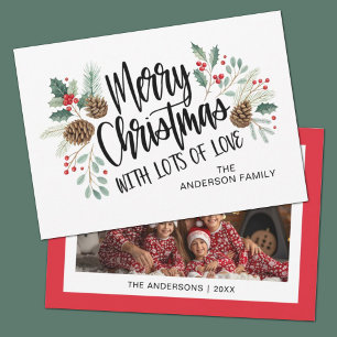 Elegant Script Typography Floral Merry Christmas Holiday Card