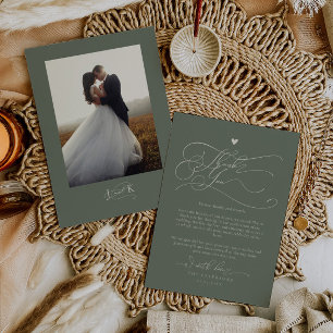 Elegant Script Typography Green Wedding Thank You Card