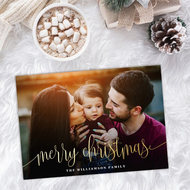 Elegant Script Typography Merry Christmas Foil Holiday Card (Creator Uploaded)