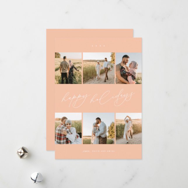 Elegant Script Typography Modern 6 Photo Collage  Holiday Card (Front/Back In Situ)