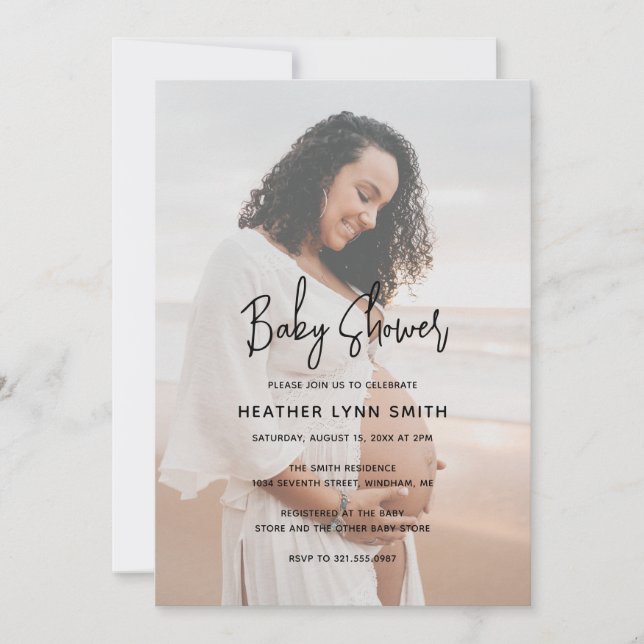 Elegant Script Typography Modern Photo Baby Shower Invitation (Front)