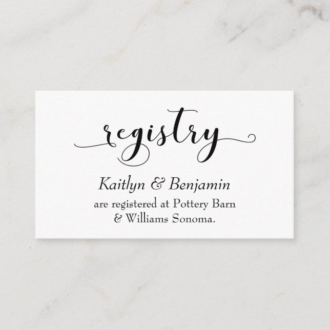 Elegant Script Typography, Simple Wedding Registry Enclosure Card (Front)