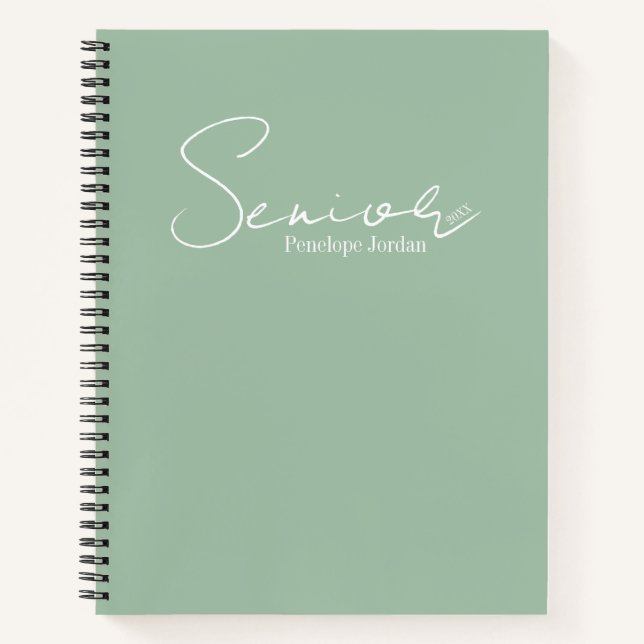 Elegant Script Typography Soft Green Senior Year Notebook (Front)