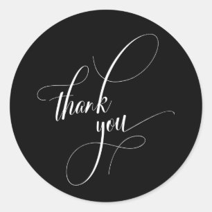 Elegant Script Typography Thank You Black Classic Round Sticker