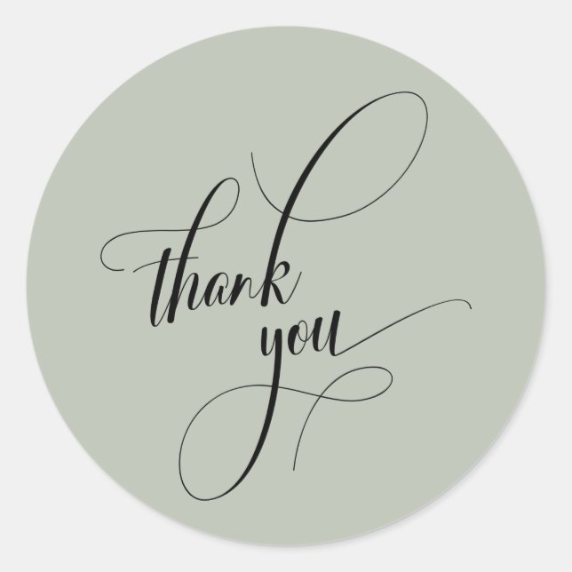 Elegant Script Typography Thank You Sage Green Classic Round Sticker (Front)