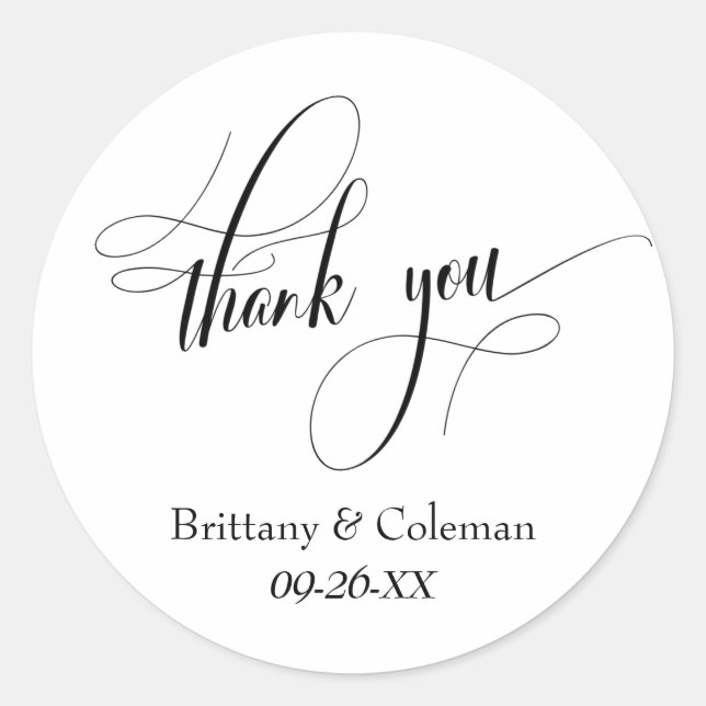 Elegant Script Typography Thank You Simple Classic Round Sticker (Front)