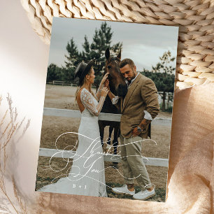 Elegant Script Typography Thank You Wedding Photo