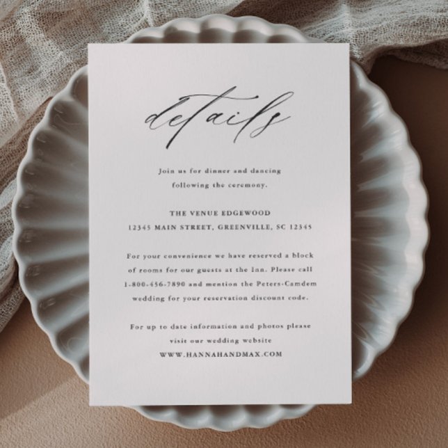 Elegant Script Typography Wedding Details Enclosure Card (Elegant script wedding invitation details enclosure cards.)