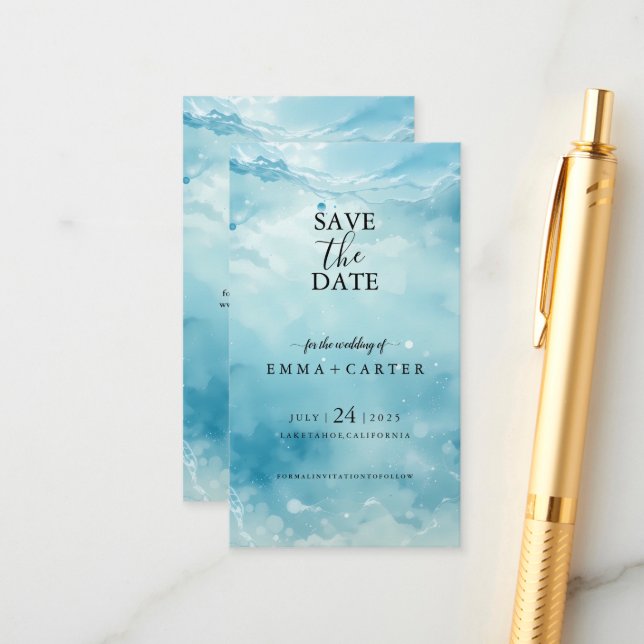 Elegant Script Under Sea the Save the Date Enclosure Card (Front/Back In Situ)