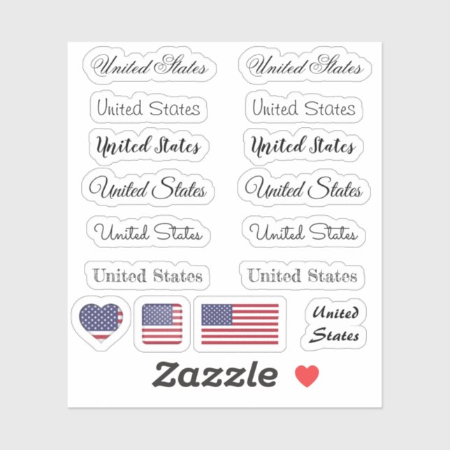 Elegant script United States & Flag USA name Set (Sheet)