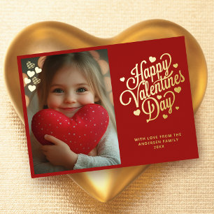 Elegant Script Valentine's Day 1 Photo Foil Holiday Card
