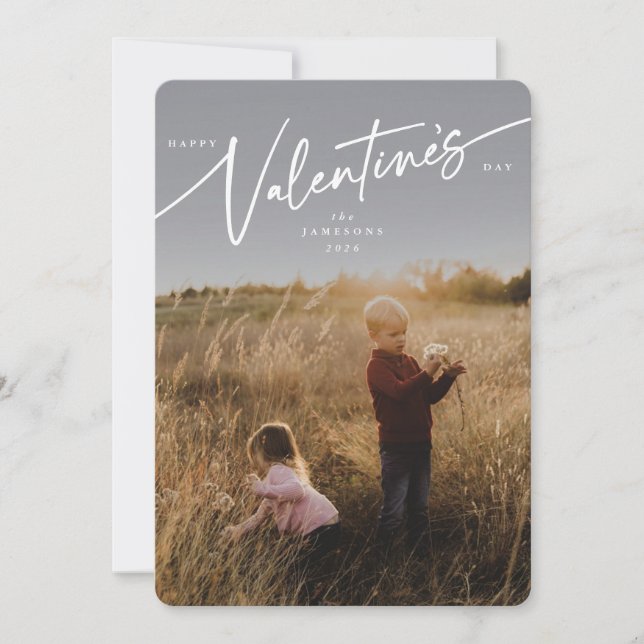 Elegant Script Valentine's Day Flat Photo Card (Front)