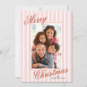 Elegant Script Vertical Stripes Photo Holiday Card