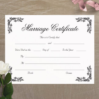 Elegant Script Vintage Corner Marriage Certificate