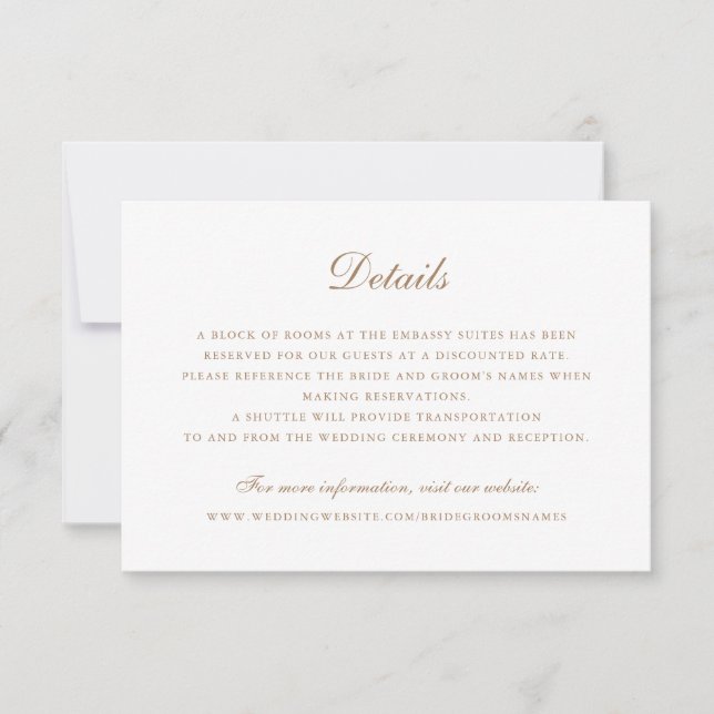 Elegant Script Vintage Olive Gold Wedding Details Invitation (Front)
