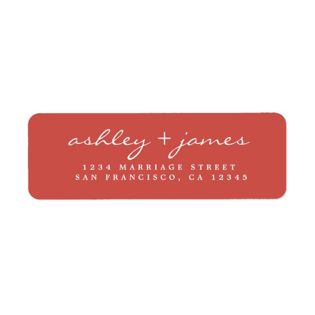 Elegant Script Warm Red Wedding Return Address (Front)