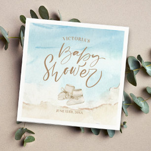 Elegant Script Watercolor Beach Baby Shower  Napkin