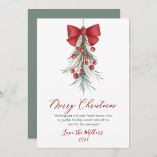 Elegant Script Watercolor Botanical Christmas  Holiday Card