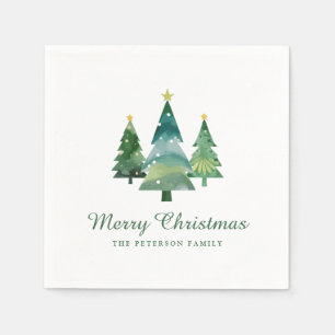 Elegant Script Watercolor Christmas Trees Napkin