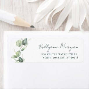 Elegant Script Watercolor Eucalyptus Return Addres