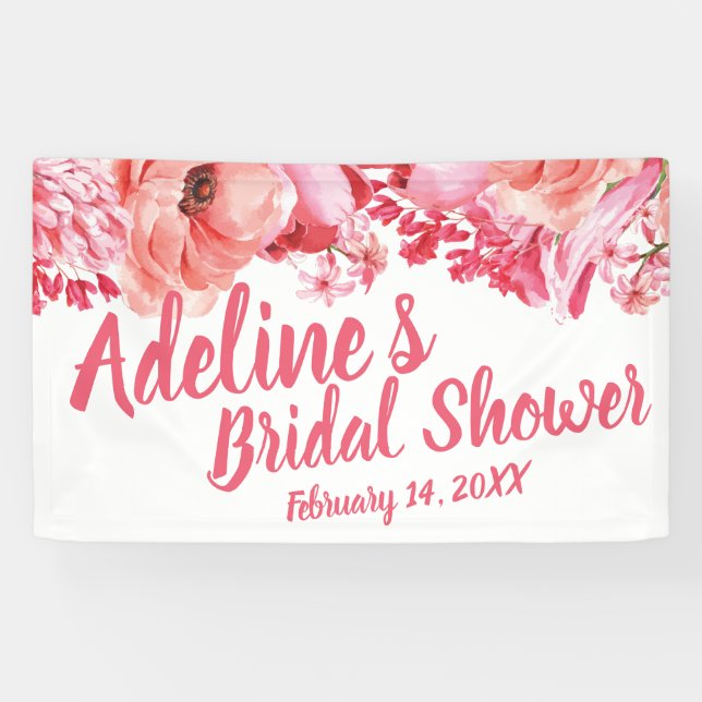 Elegant Script Watercolor Floral Bridal Shower Banner (Horizontal)