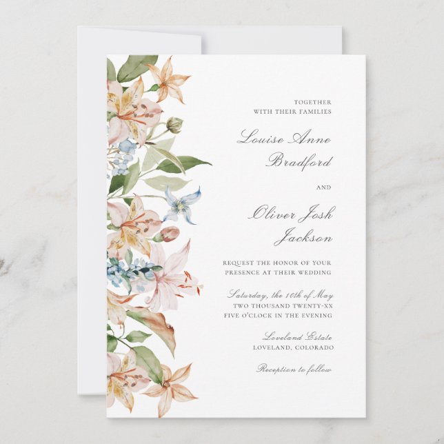Elegant Script Watercolor Floral Wedding Invitation (Front)